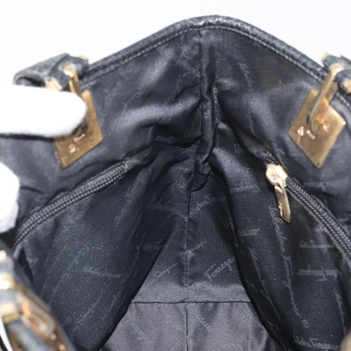 Salvatore Ferragamo Tote Bag Canvas Black Gold Auth BA10431