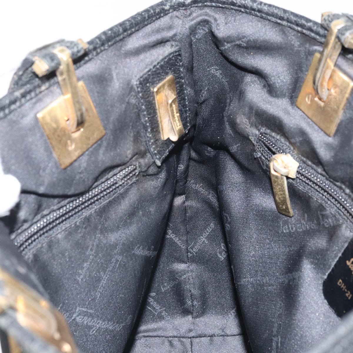 Salvatore Ferragamo Tote Bag Canvas Black Gold Auth BA10431