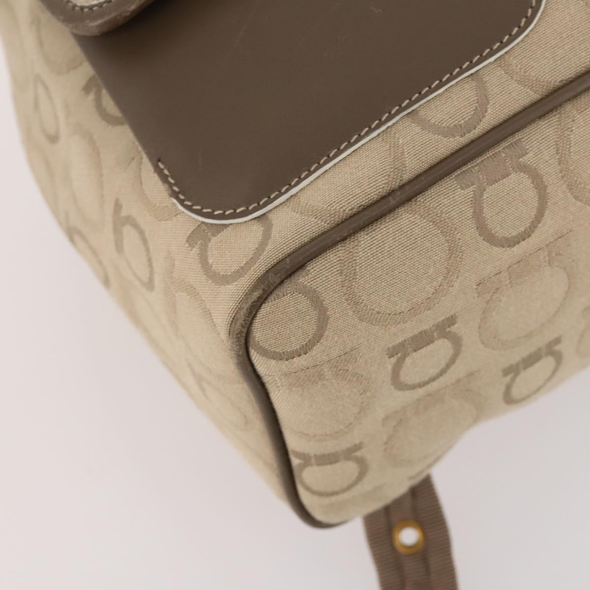 Salvatore Ferragamo Gancini Backpack Canvas Beige Gold Auth BA10432