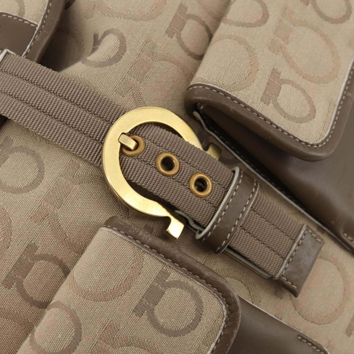 Salvatore Ferragamo Gancini Backpack Canvas Beige Gold Auth BA10432