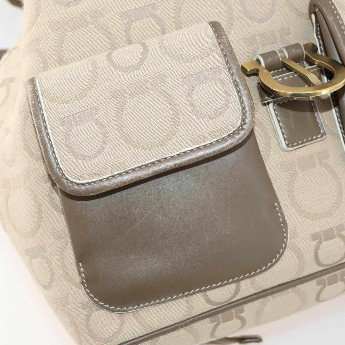 Salvatore Ferragamo Gancini Backpack Canvas Beige Gold Auth BA10432
