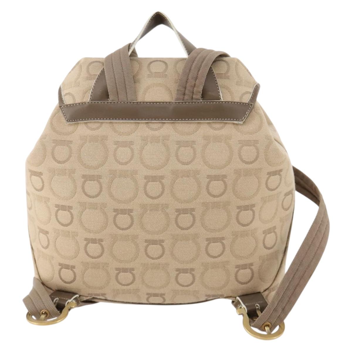 Salvatore Ferragamo Gancini Backpack Canvas Beige Gold Auth BA10432