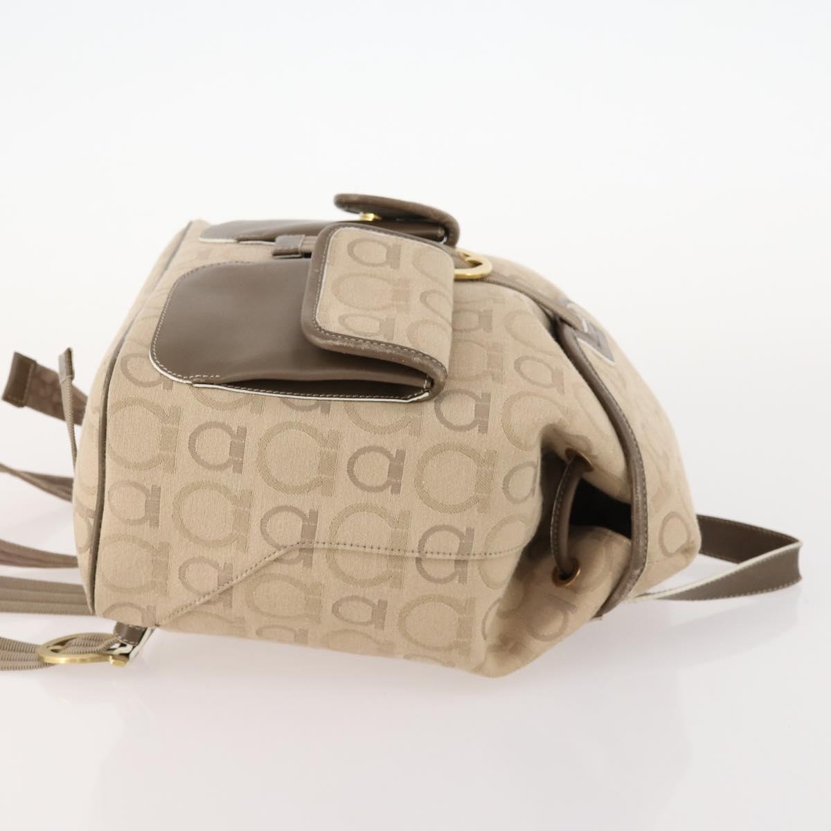 Salvatore Ferragamo Gancini Backpack Canvas Beige Gold Auth BA10432