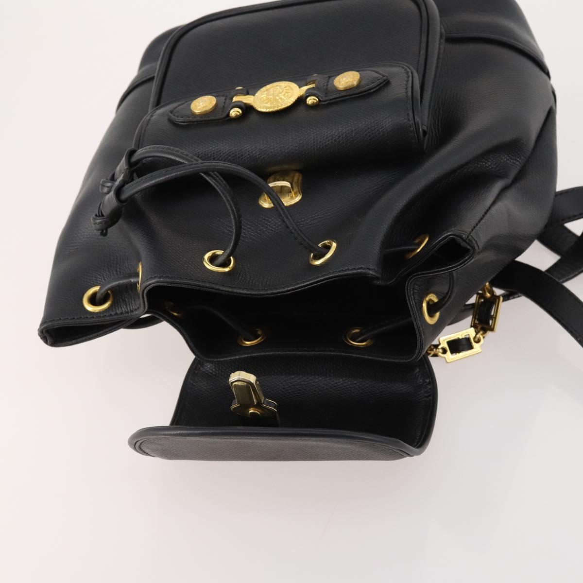 Gianni Versace Backpack Leather Black Gold Auth BA10433