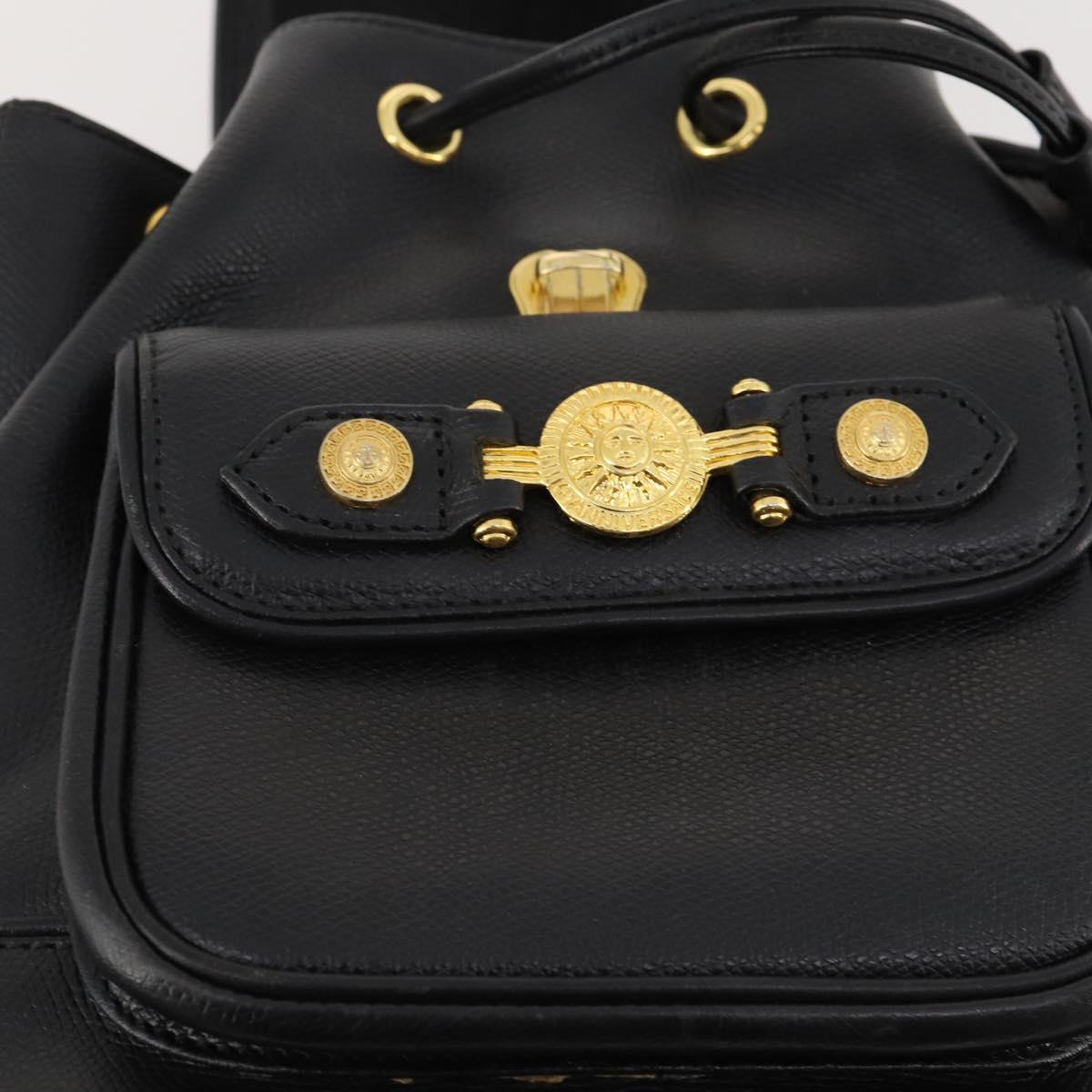 Gianni Versace Backpack Leather Black Gold Auth BA10433