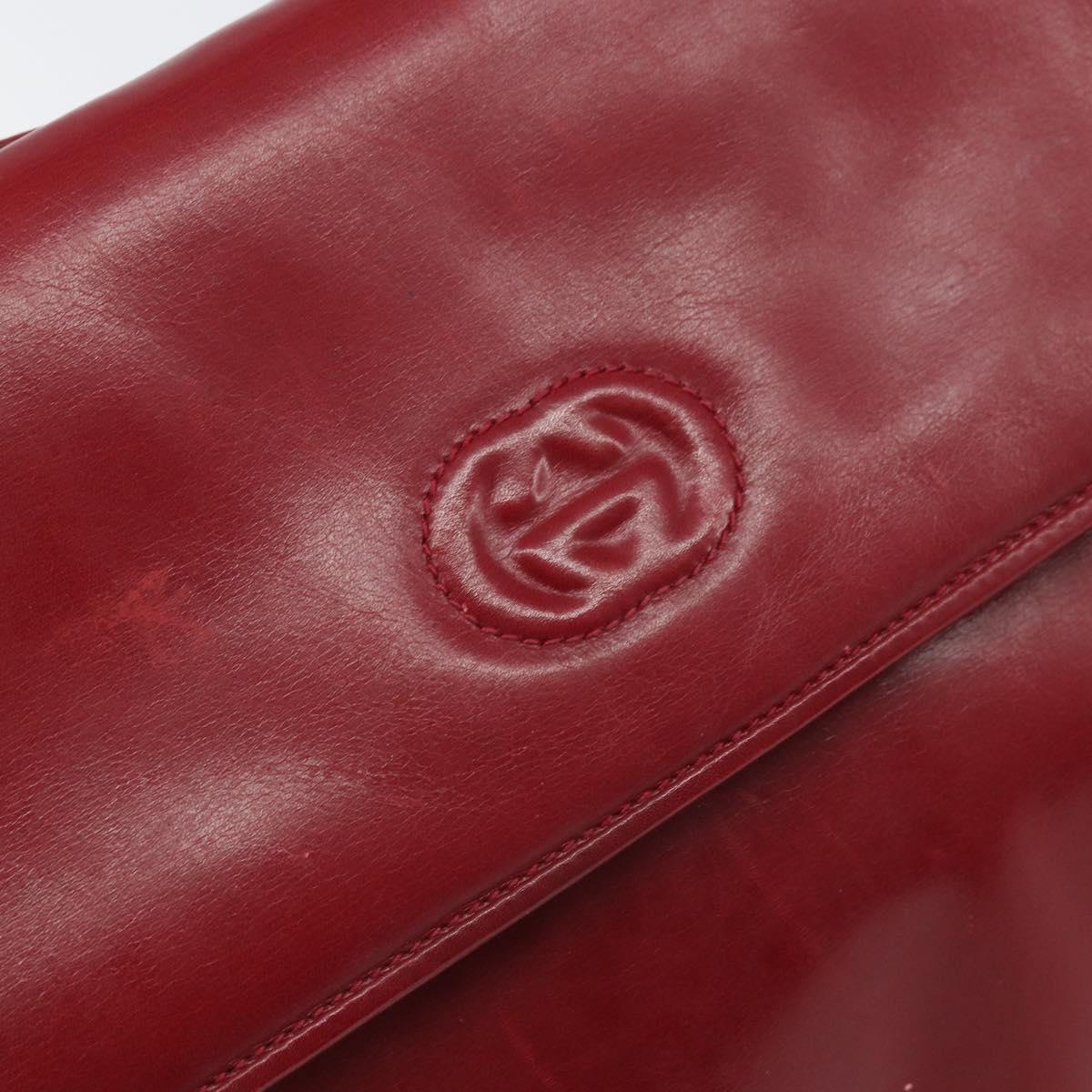 GUCCI Shoulder Bag Leather Red Gold Auth BA10436
