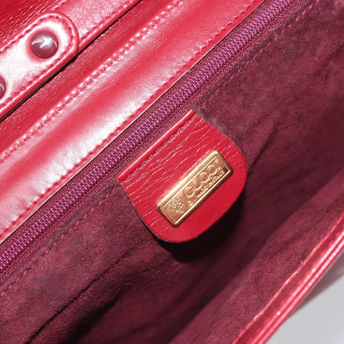 GUCCI Shoulder Bag Leather Red Gold Auth BA10436