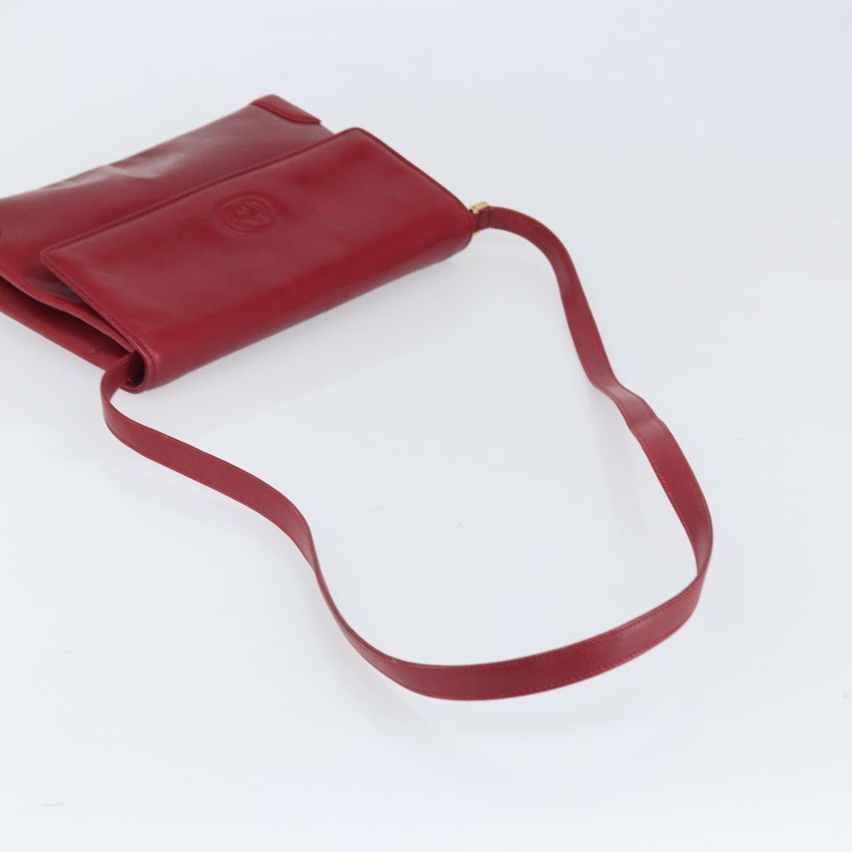GUCCI Shoulder Bag Leather Red Gold Auth BA10436