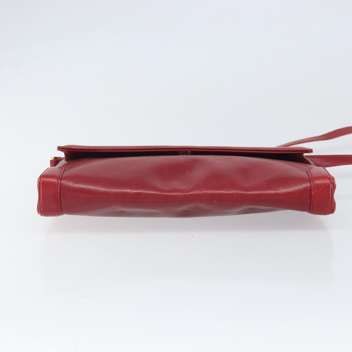 GUCCI Shoulder Bag Leather Red Gold Auth BA10436