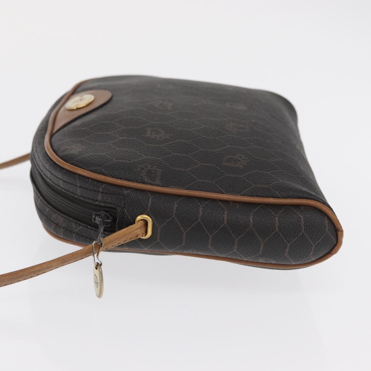 Christian Dior Honeycomb Canvas Shoulder Bag PVC Black Gold Auth BA10437