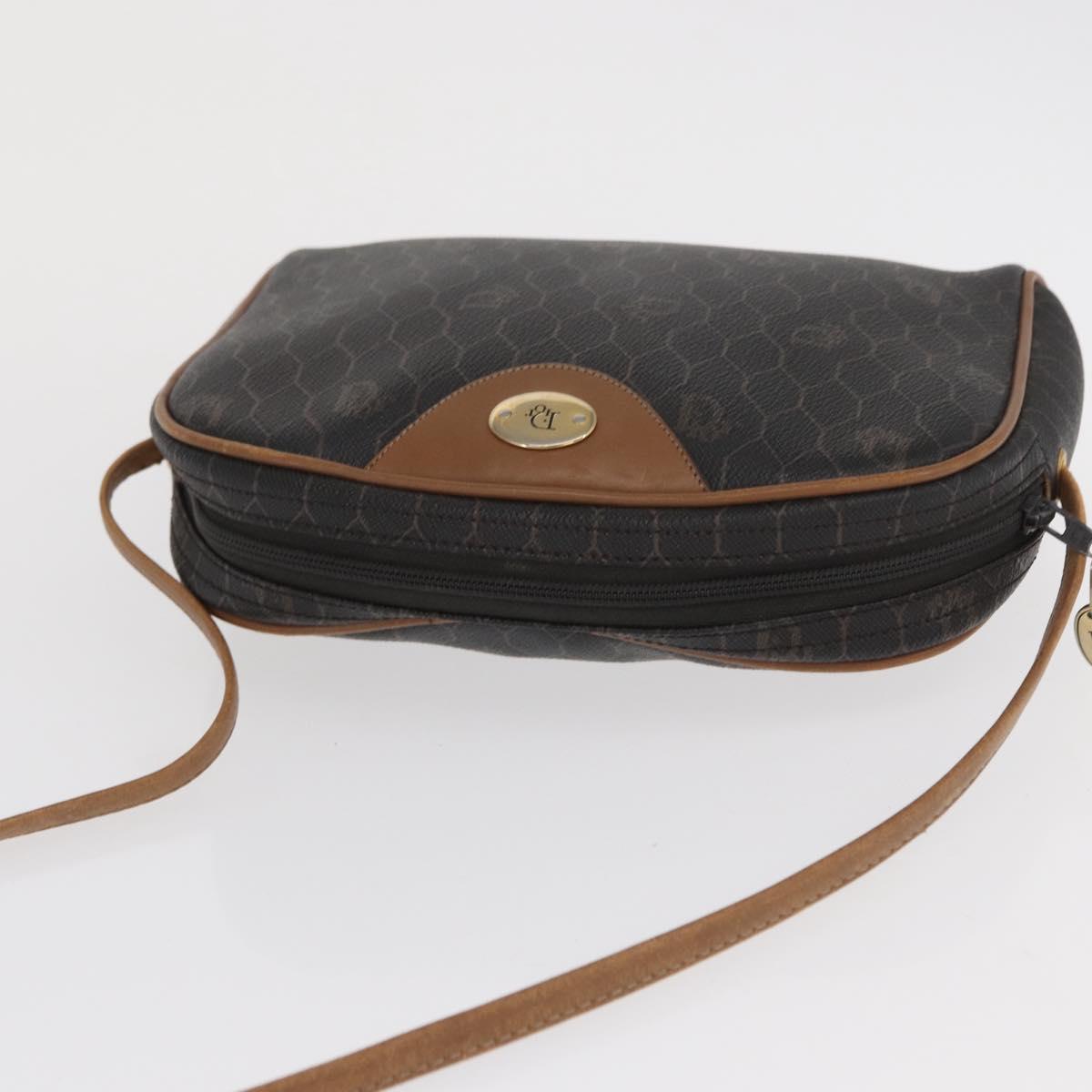 Christian Dior Honeycomb Canvas Shoulder Bag PVC Black Gold Auth BA10437