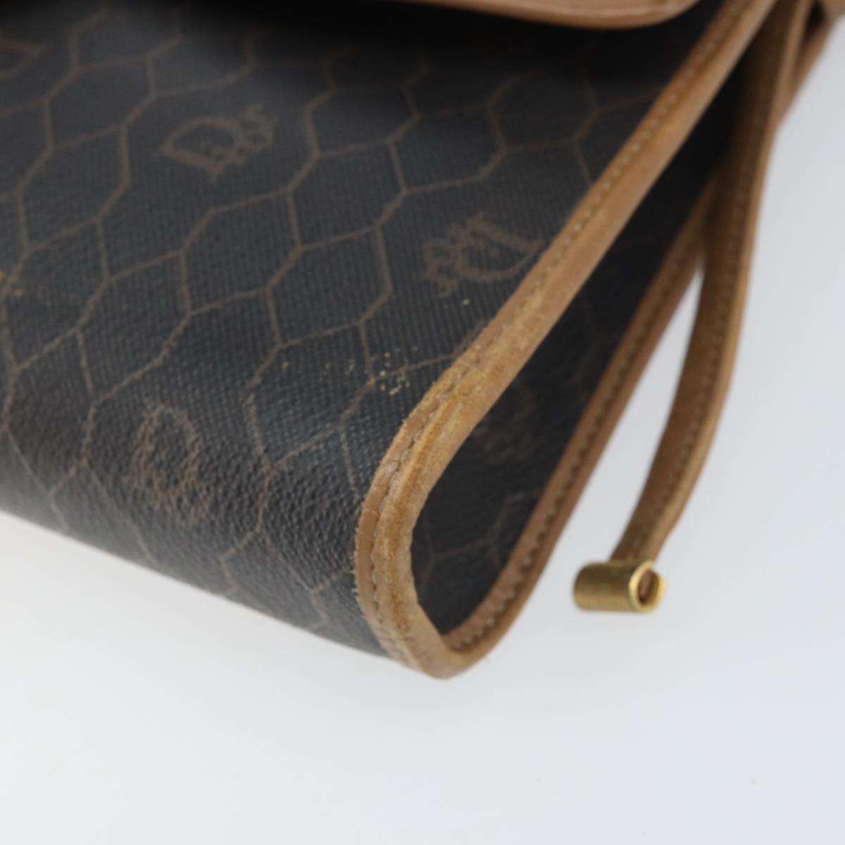 Christian Dior Honeycomb Canvas Shoulder Bag PVC Black Gold Auth BA10438