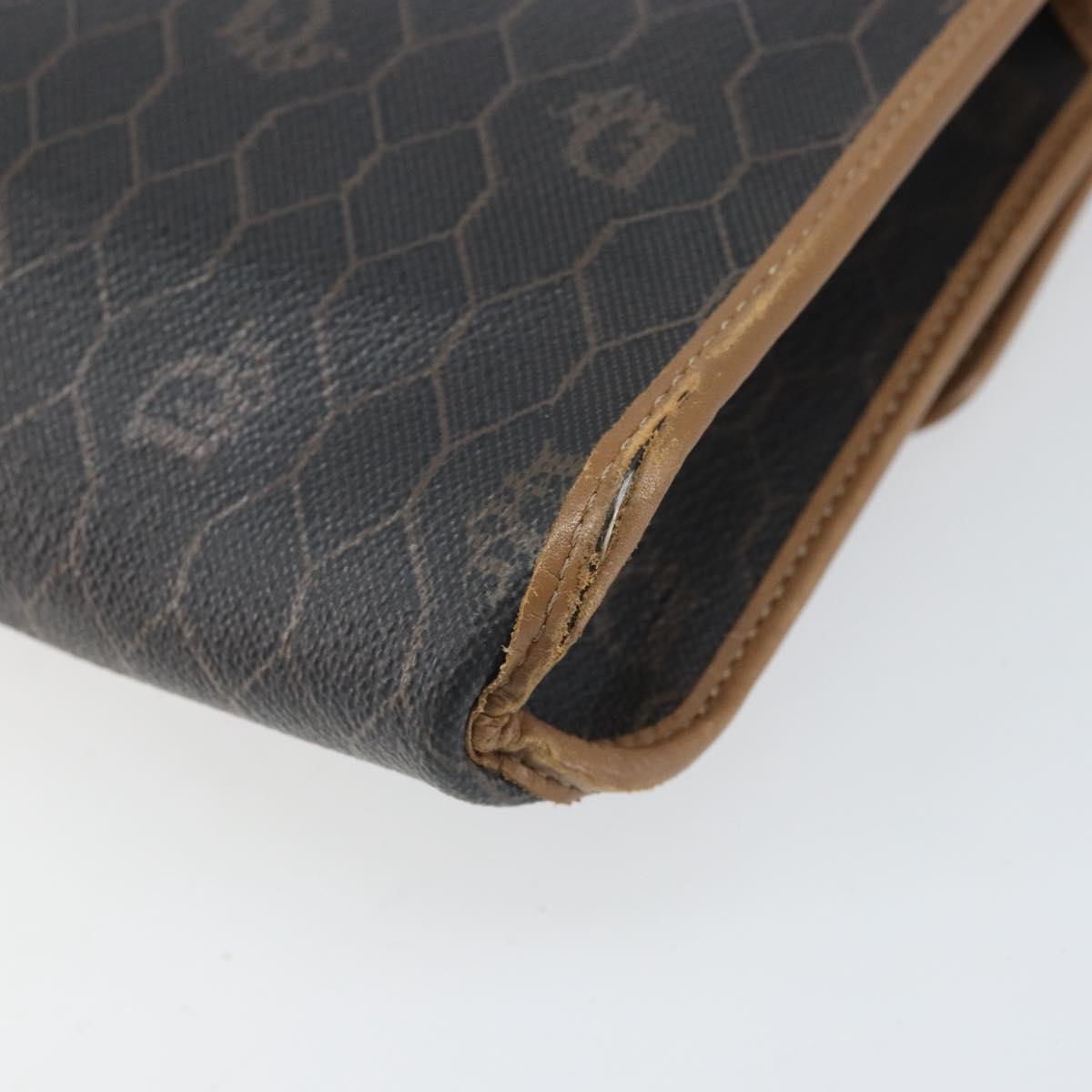 Christian Dior Honeycomb Canvas Shoulder Bag PVC Black Gold Auth BA10438