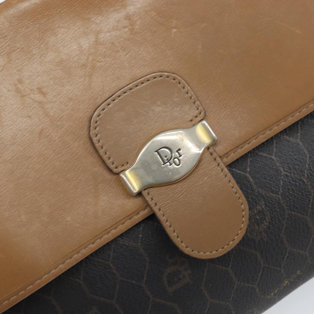 Christian Dior Honeycomb Canvas Shoulder Bag PVC Black Gold Auth BA10438