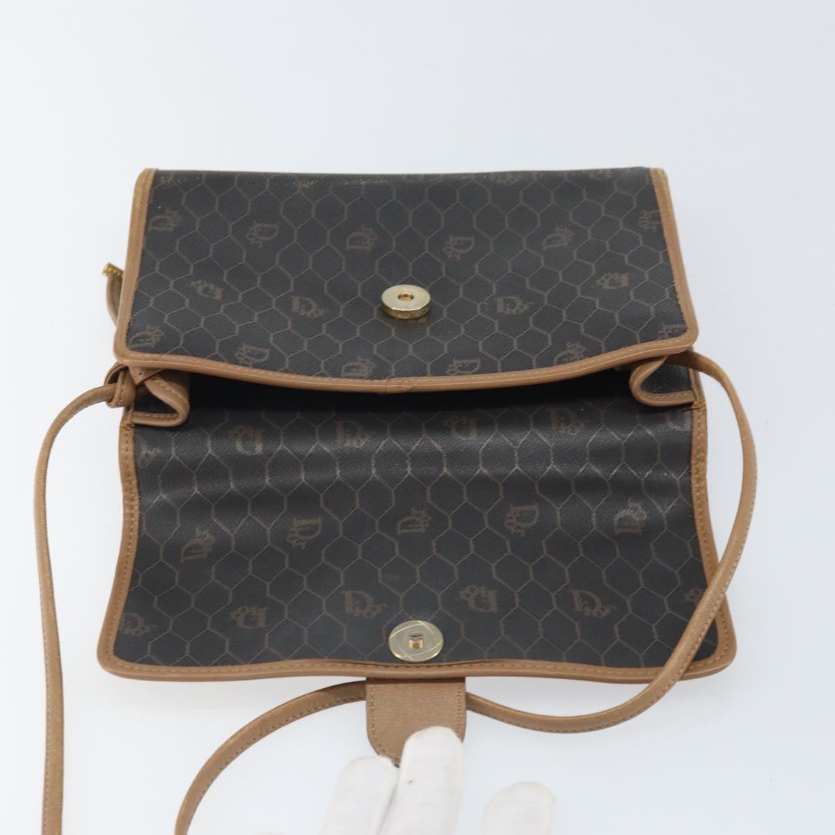 Christian Dior Honeycomb Canvas Shoulder Bag PVC Black Gold Auth BA10438
