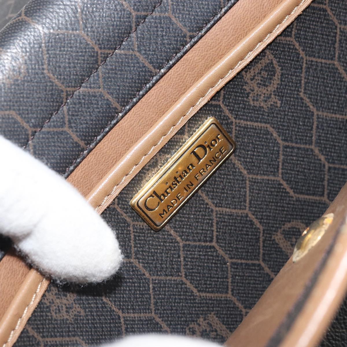 Christian Dior Honeycomb Canvas Shoulder Bag PVC Black Gold Auth BA10438