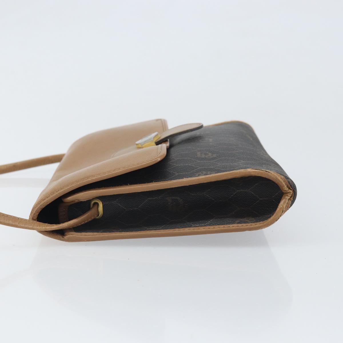 Christian Dior Honeycomb Canvas Shoulder Bag PVC Black Gold Auth BA10438