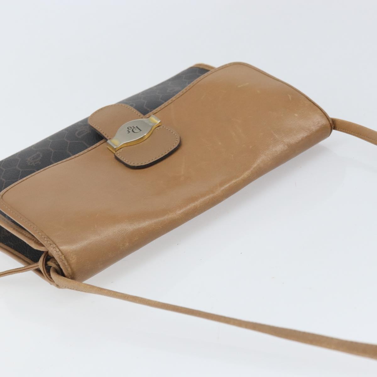 Christian Dior Honeycomb Canvas Shoulder Bag PVC Black Gold Auth BA10438