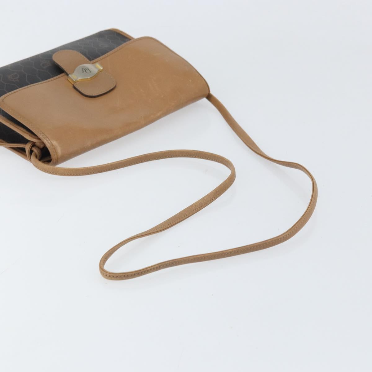 Christian Dior Honeycomb Canvas Shoulder Bag PVC Black Gold Auth BA10438