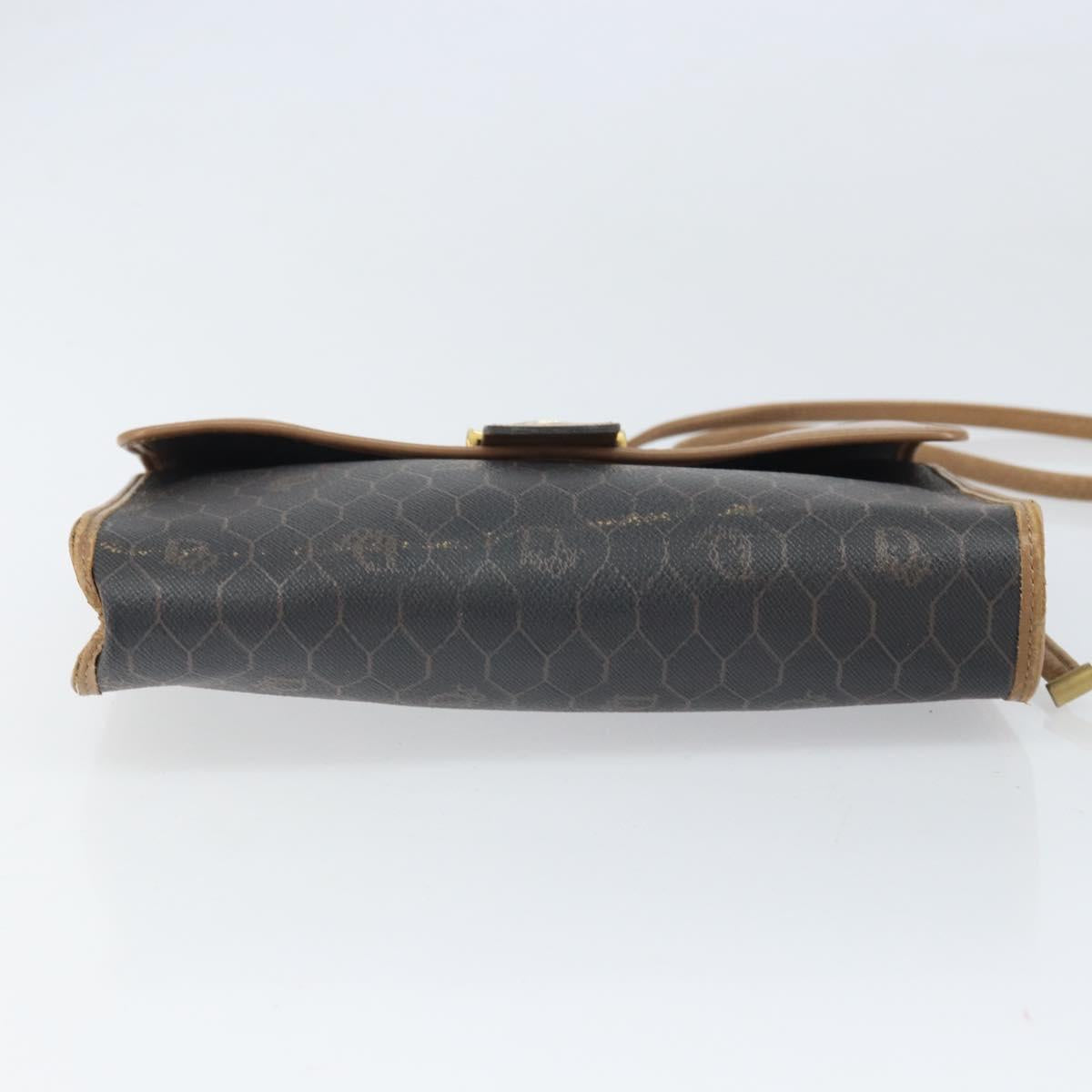 Christian Dior Honeycomb Canvas Shoulder Bag PVC Black Gold Auth BA10438