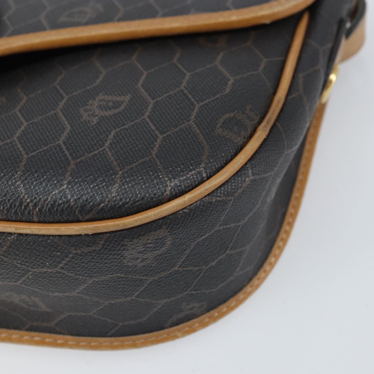 Christian Dior Honeycomb Canvas Shoulder Bag PVC Black Gold Auth BA10439