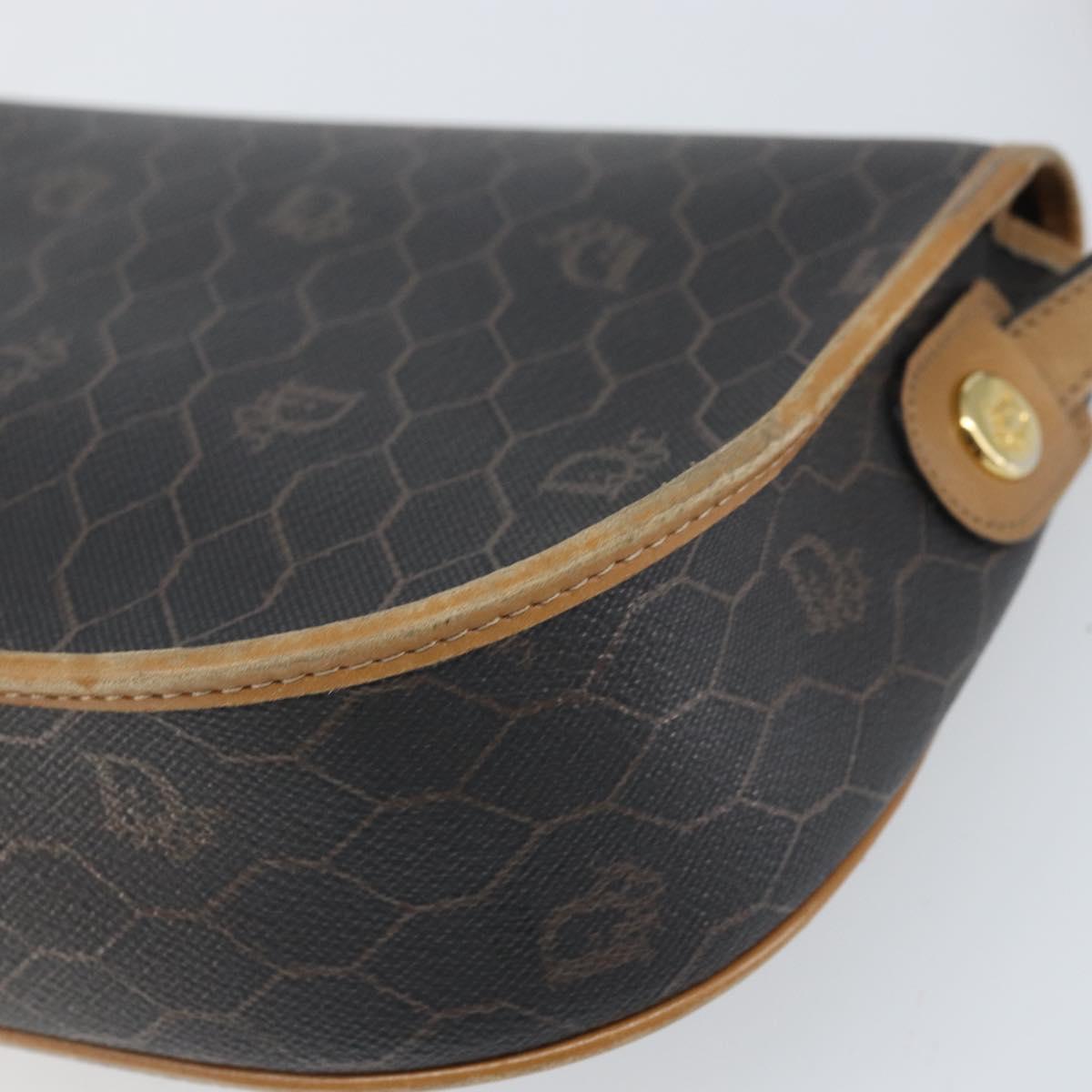 Christian Dior Honeycomb Canvas Shoulder Bag PVC Black Gold Auth BA10439