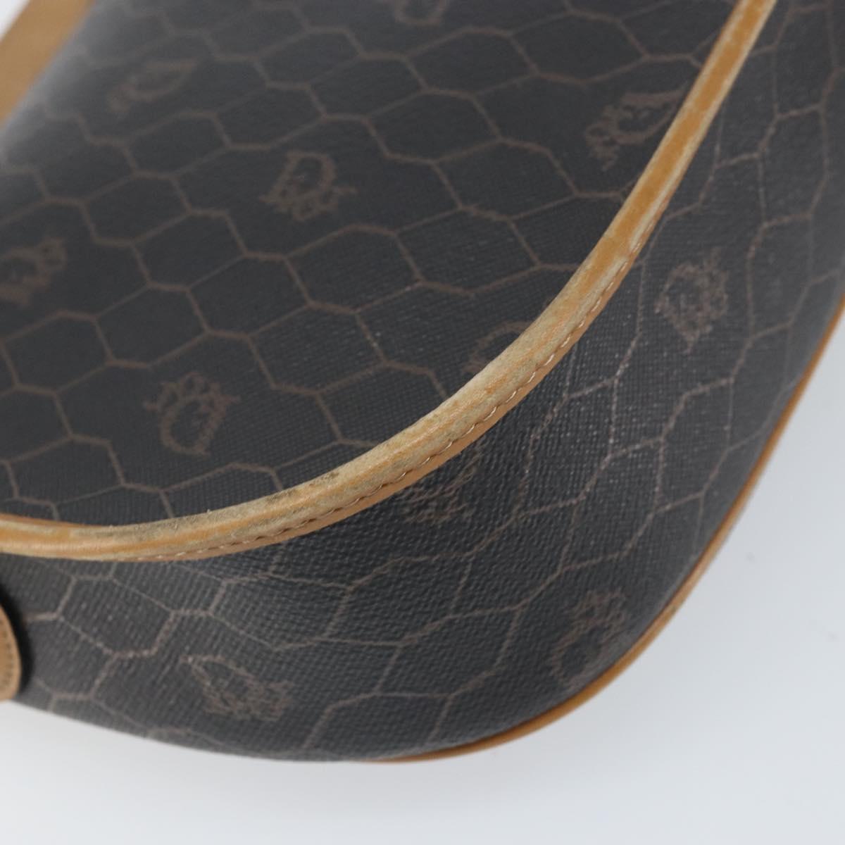 Christian Dior Honeycomb Canvas Shoulder Bag PVC Black Gold Auth BA10439
