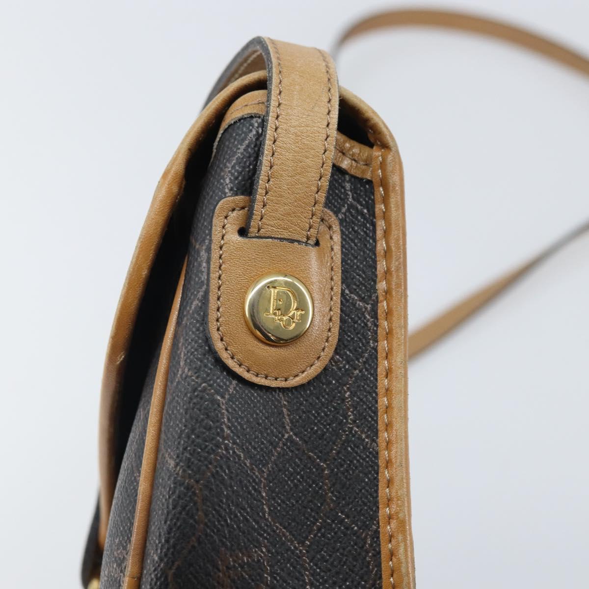 Christian Dior Honeycomb Canvas Shoulder Bag PVC Black Gold Auth BA10439