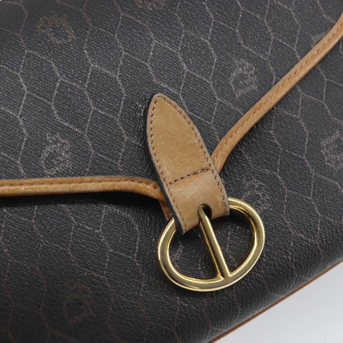 Christian Dior Honeycomb Canvas Shoulder Bag PVC Black Gold Auth BA10439