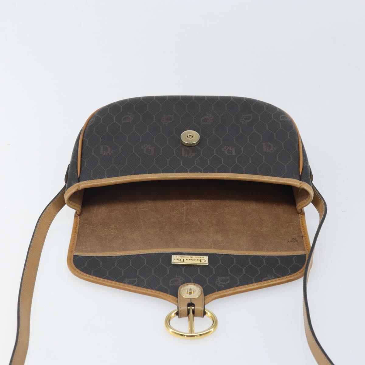 Christian Dior Honeycomb Canvas Shoulder Bag PVC Black Gold Auth BA10439