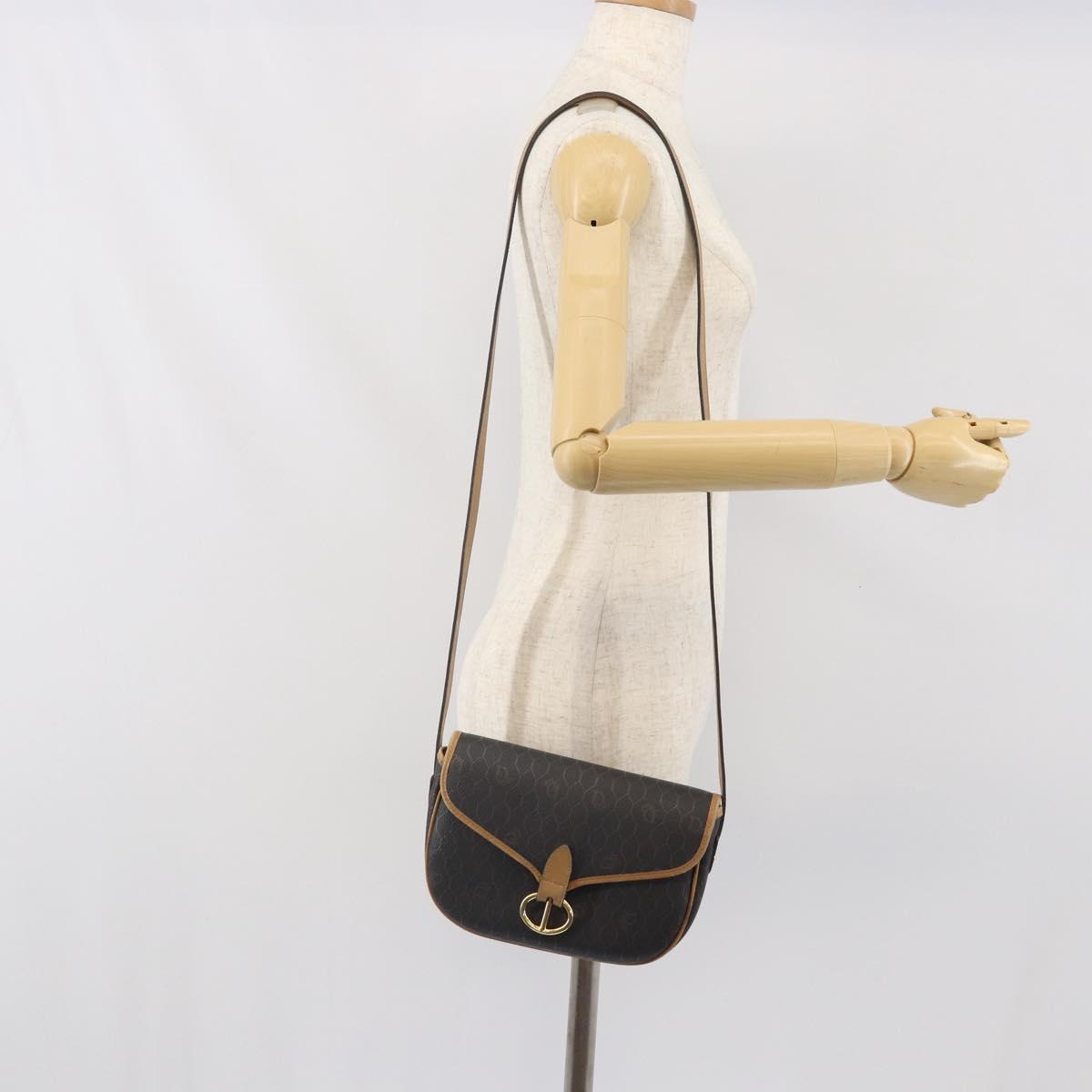 Christian Dior Honeycomb Canvas Shoulder Bag PVC Black Gold Auth BA10439