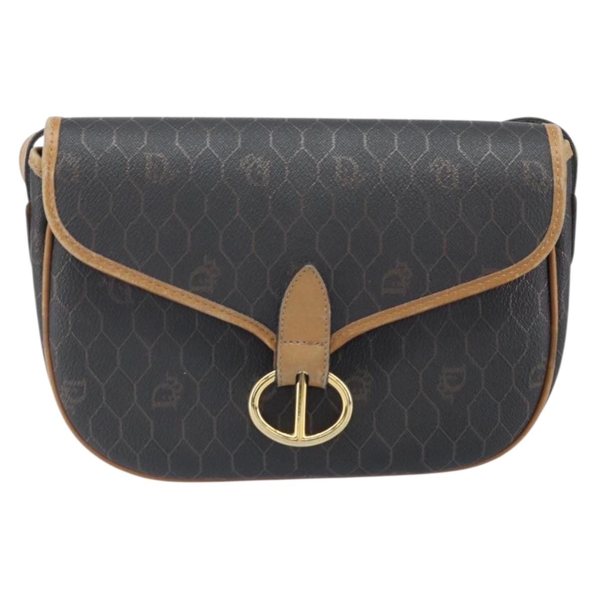 Christian Dior Honeycomb Canvas Shoulder Bag PVC Black Gold Auth BA10439