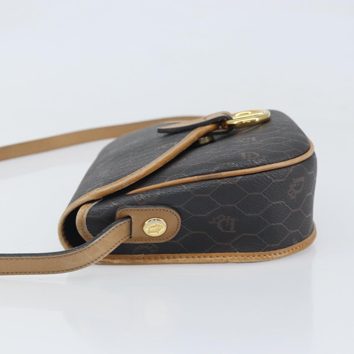 Christian Dior Honeycomb Canvas Shoulder Bag PVC Black Gold Auth BA10439