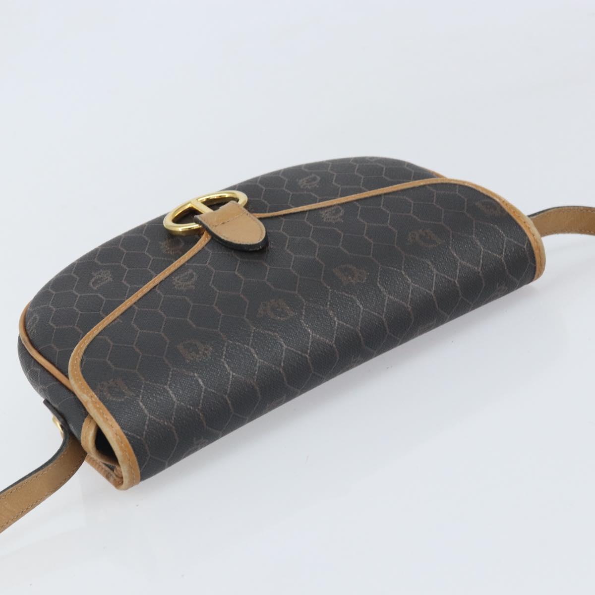 Christian Dior Honeycomb Canvas Shoulder Bag PVC Black Gold Auth BA10439