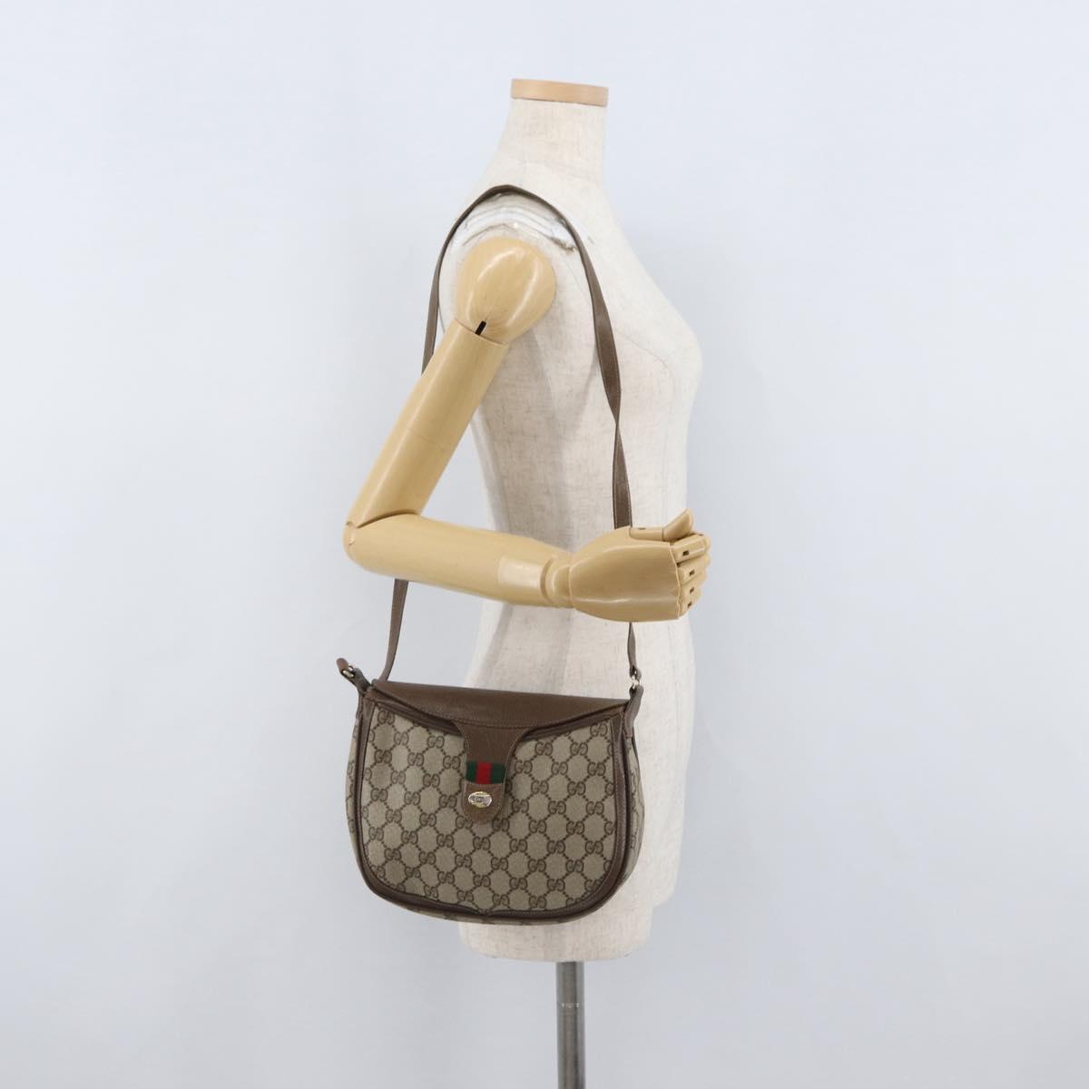 GUCCI GG Supreme Web Sherry Line Bag PVC Beige Gold 10 02 056 Auth BA10446