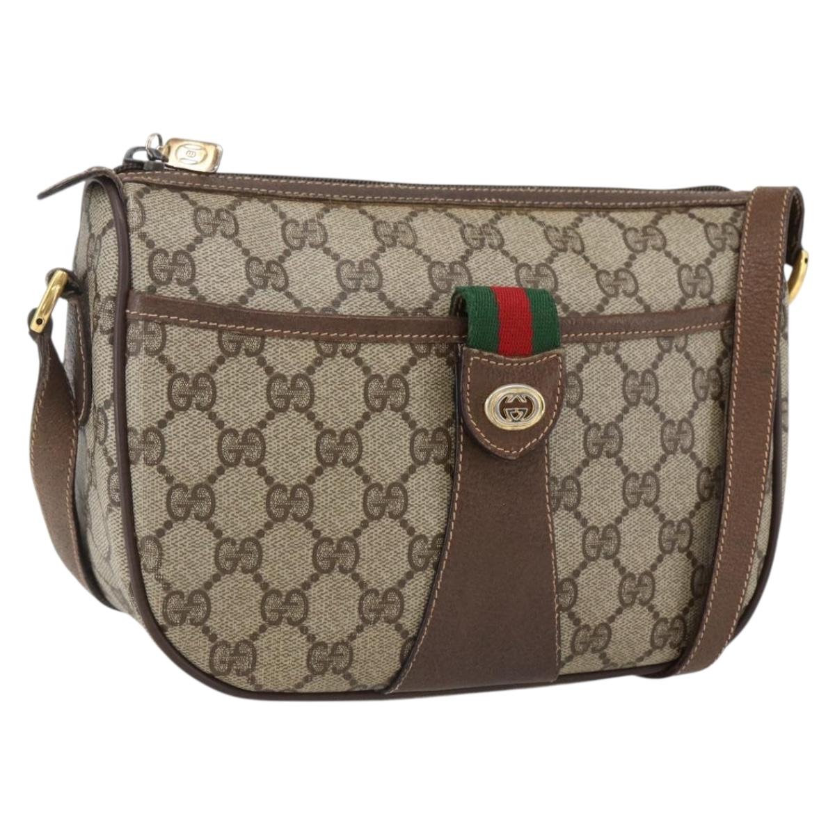 GUCCI GG Supreme Web Sherry Line Bag PVC Beige Gold 89 02 032 Auth BA10447