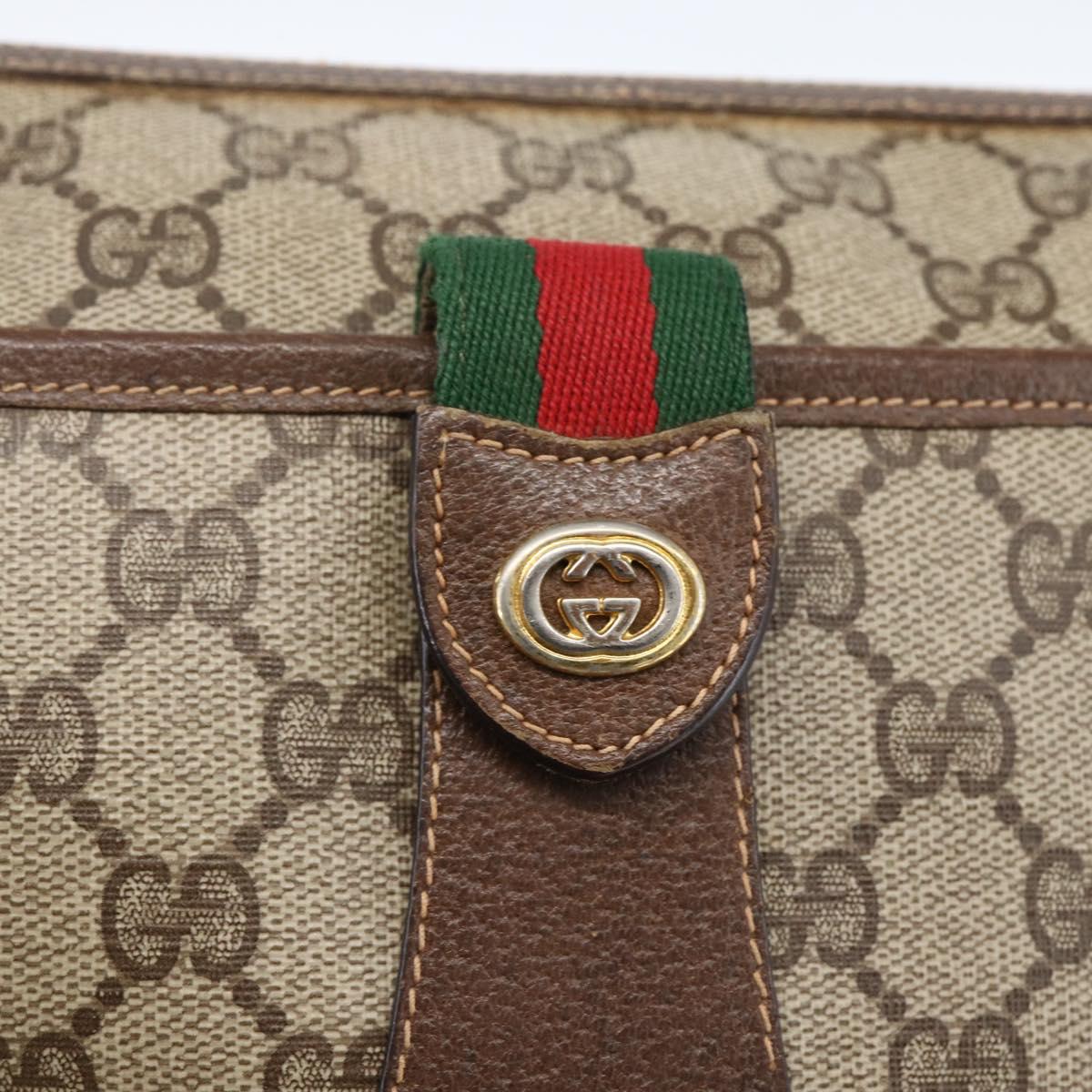 GUCCI GG Supreme Web Sherry Line Bag PVC Beige Gold 89 02 032 Auth BA10447