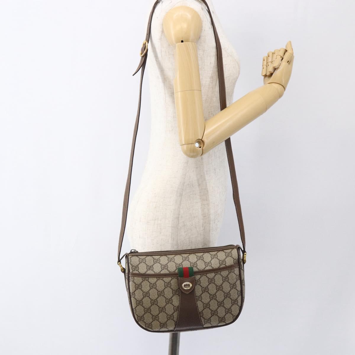 GUCCI GG Supreme Web Sherry Line Bag PVC Beige Gold 89 02 032 Auth BA10447