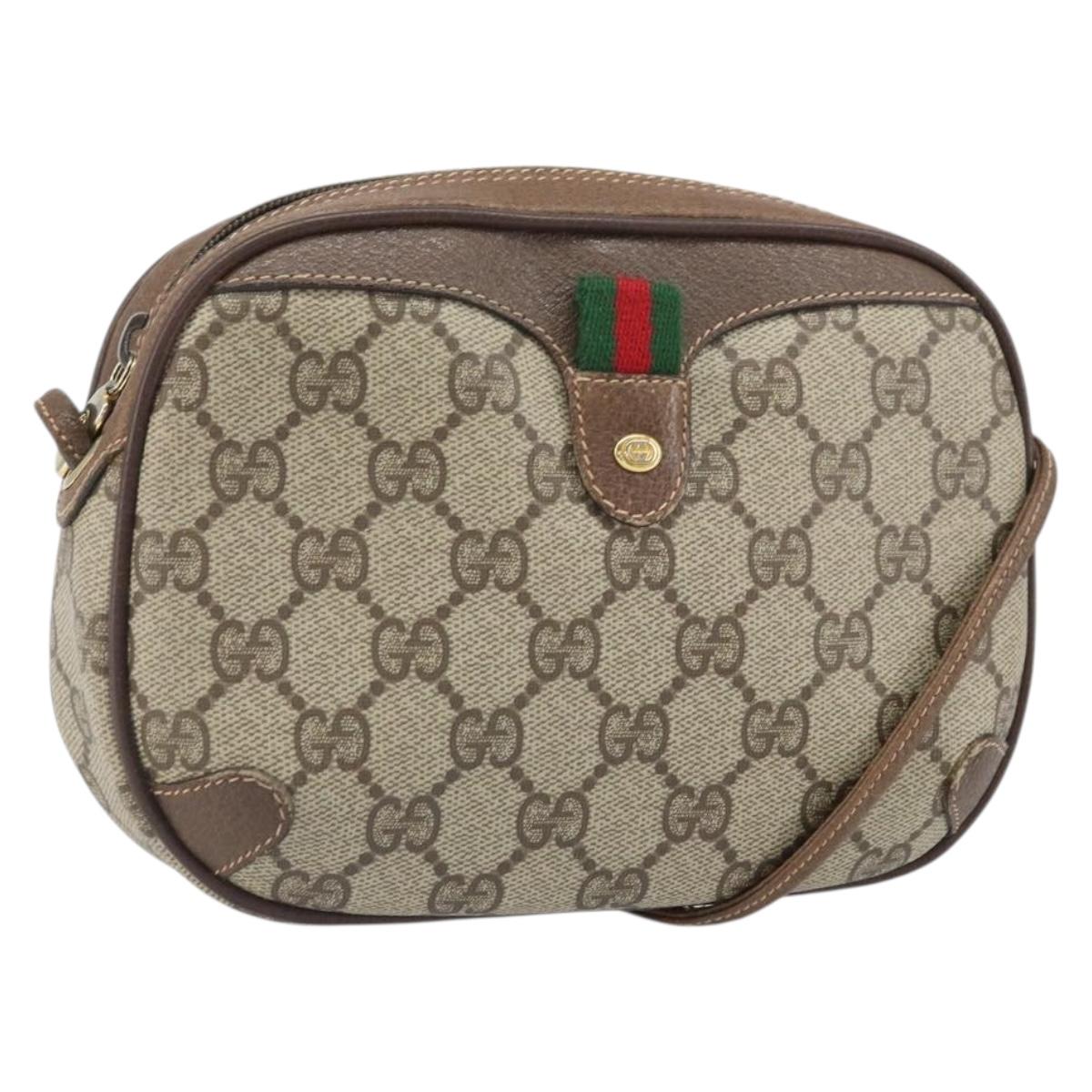 GUCCI GG Supreme Web Sherry Line Bag PVC Beige Gold 89 02 066 Auth BA10448