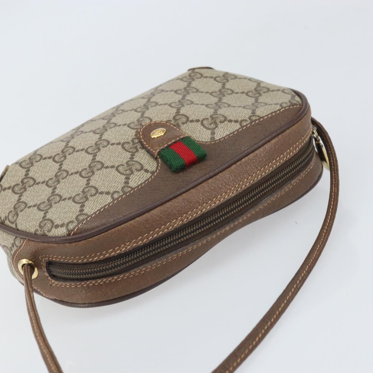 GUCCI GG Supreme Web Sherry Line Bag PVC Beige Gold 89 02 066 Auth BA10448