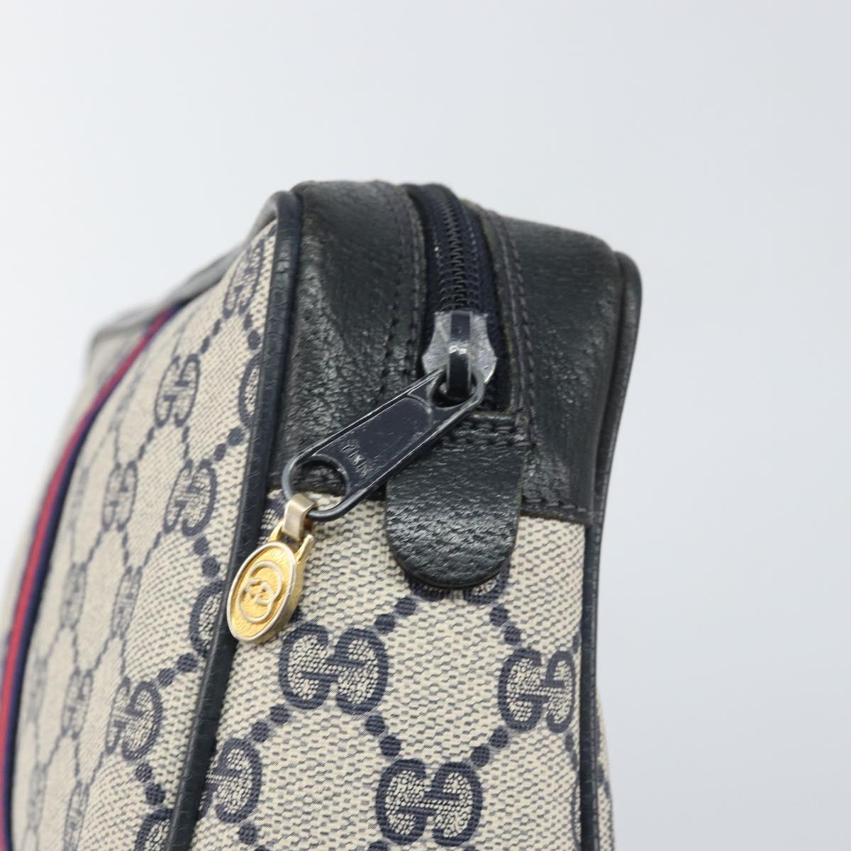 GUCCI GG Supreme Sherry Line Clutch Bag PVC Navy Gold 56 01 012 Auth BA10451