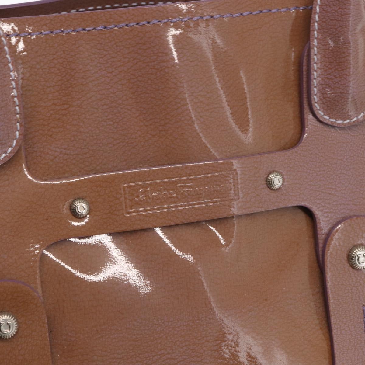 Salvatore Ferragamo Hand Bag Patent leather Purple Silver Auth BA10471
