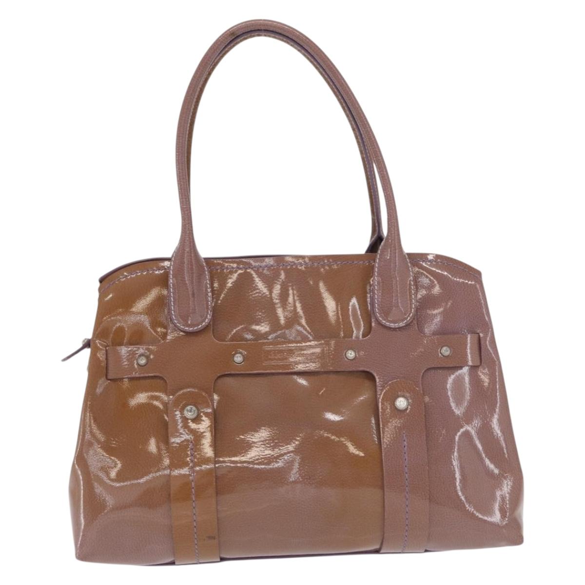 Salvatore Ferragamo Hand Bag Patent leather Purple Silver Auth BA10471