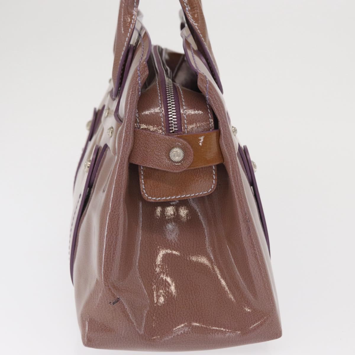 Salvatore Ferragamo Hand Bag Patent leather Purple Silver Auth BA10471