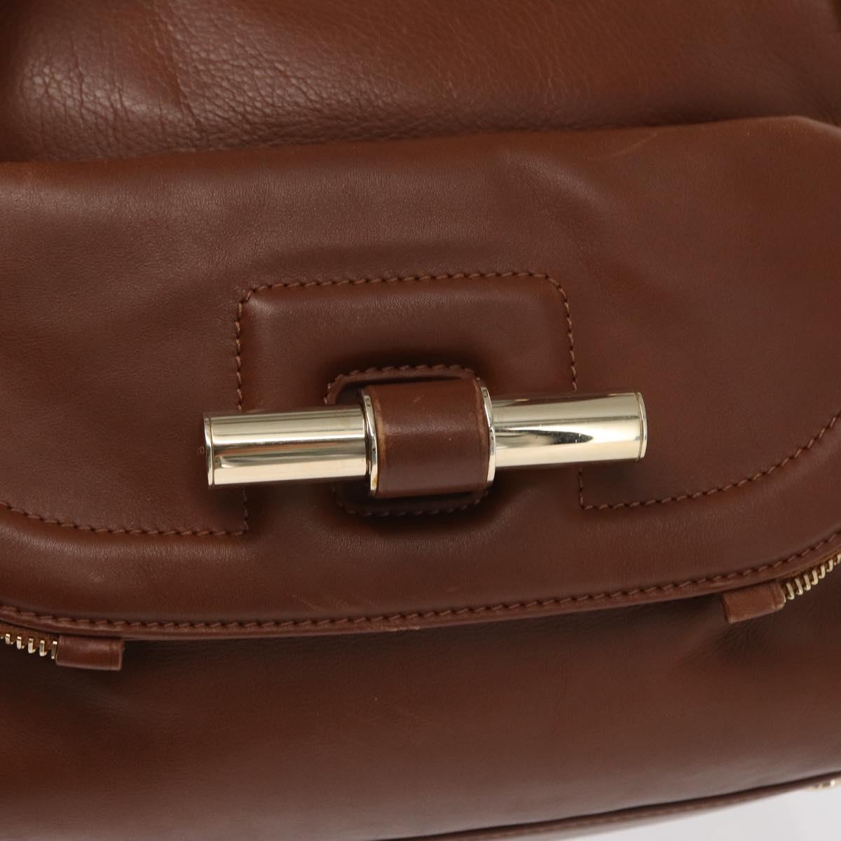 Jimmy Choo Hand Bag Leather Brown Gold Auth BA10473
