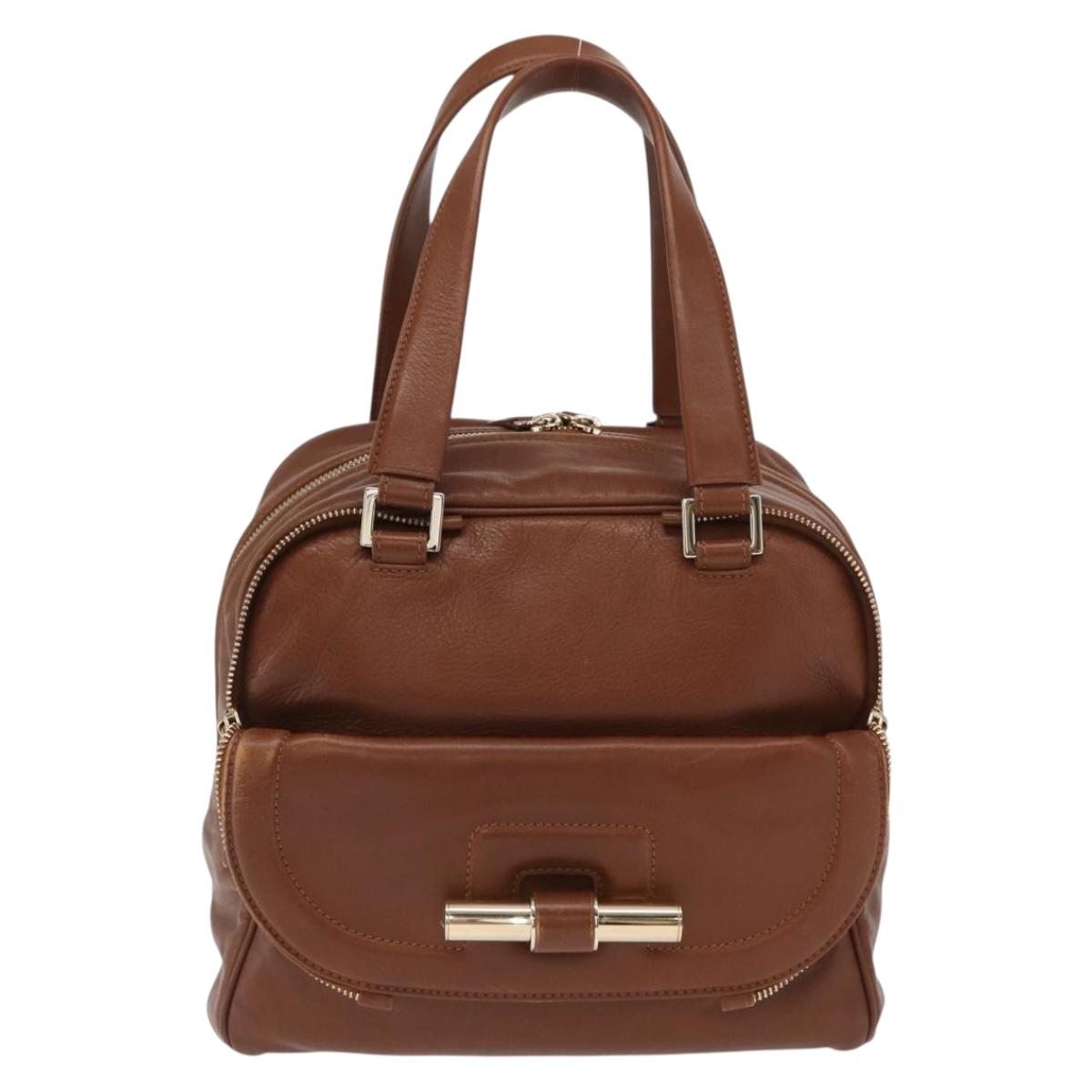 Jimmy Choo Hand Bag Leather Brown Gold Auth BA10473