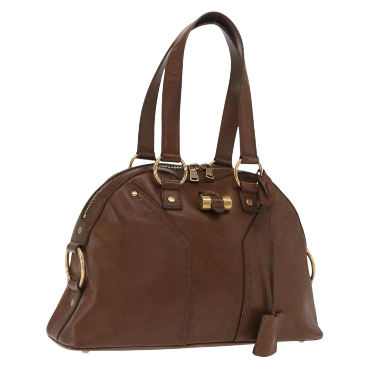 SAINT LAURENT Hand Bag Leather Brown Gold 156465 Auth BA10476