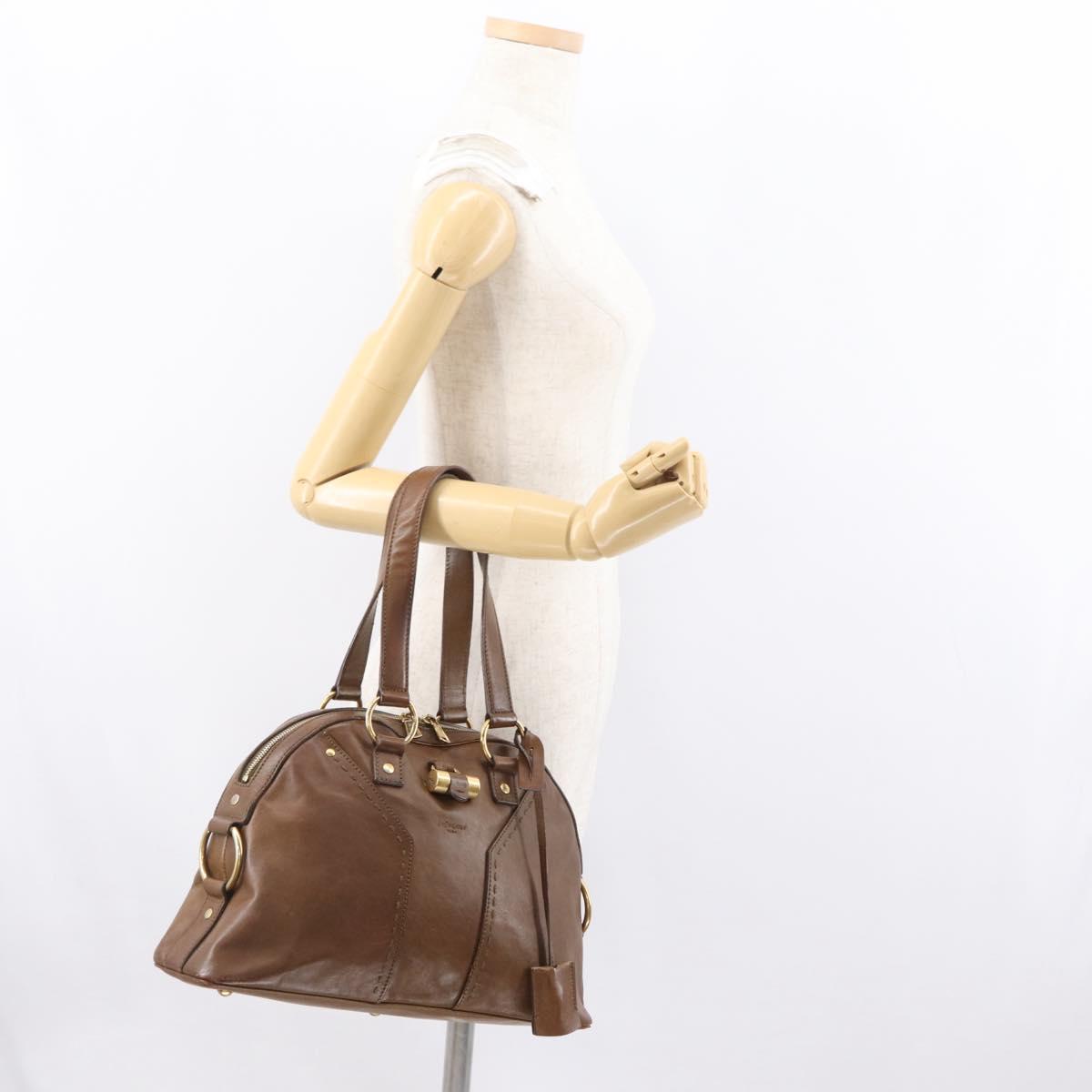 SAINT LAURENT Hand Bag Leather Brown Gold 156465 Auth BA10476