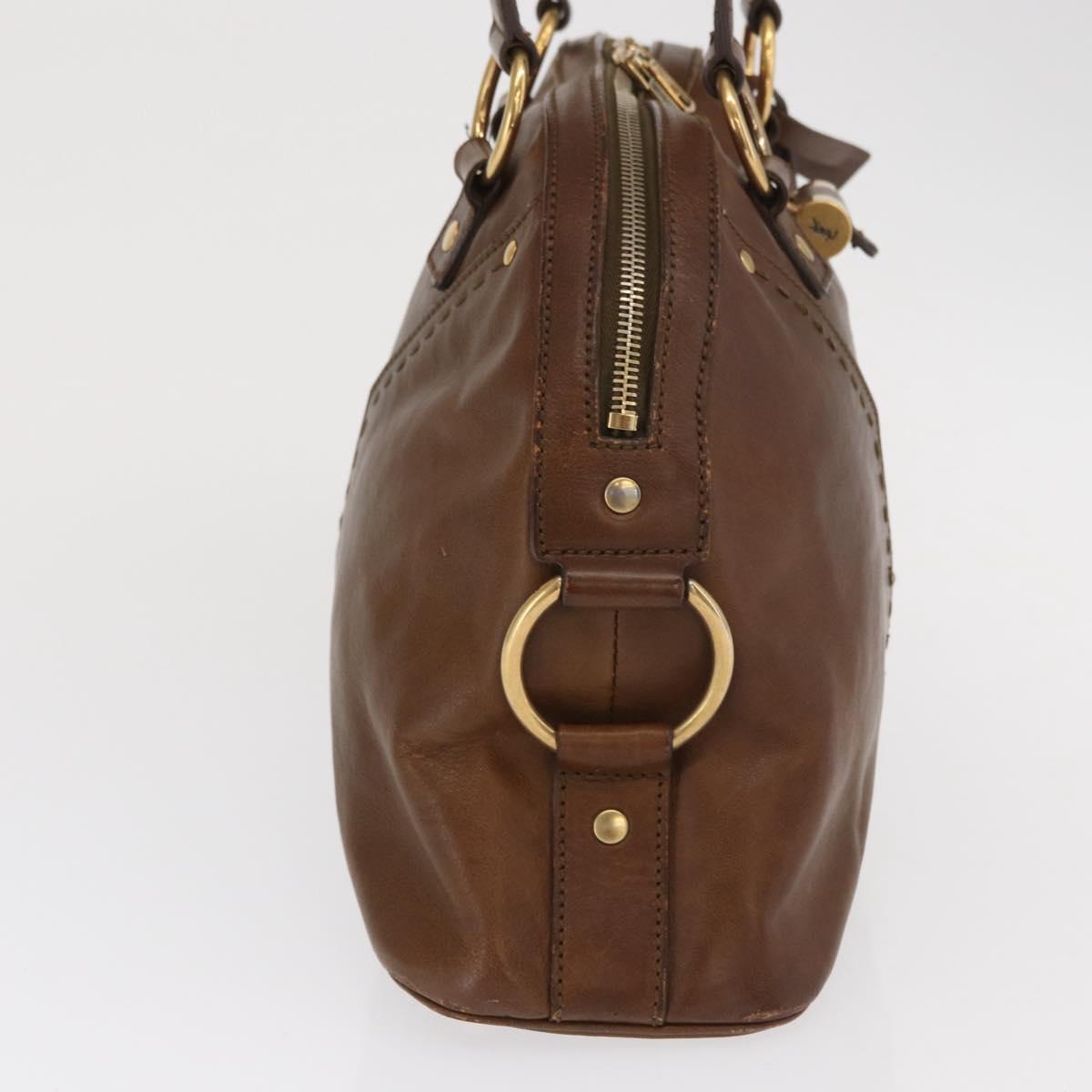 SAINT LAURENT Hand Bag Leather Brown Gold 156465 Auth BA10476