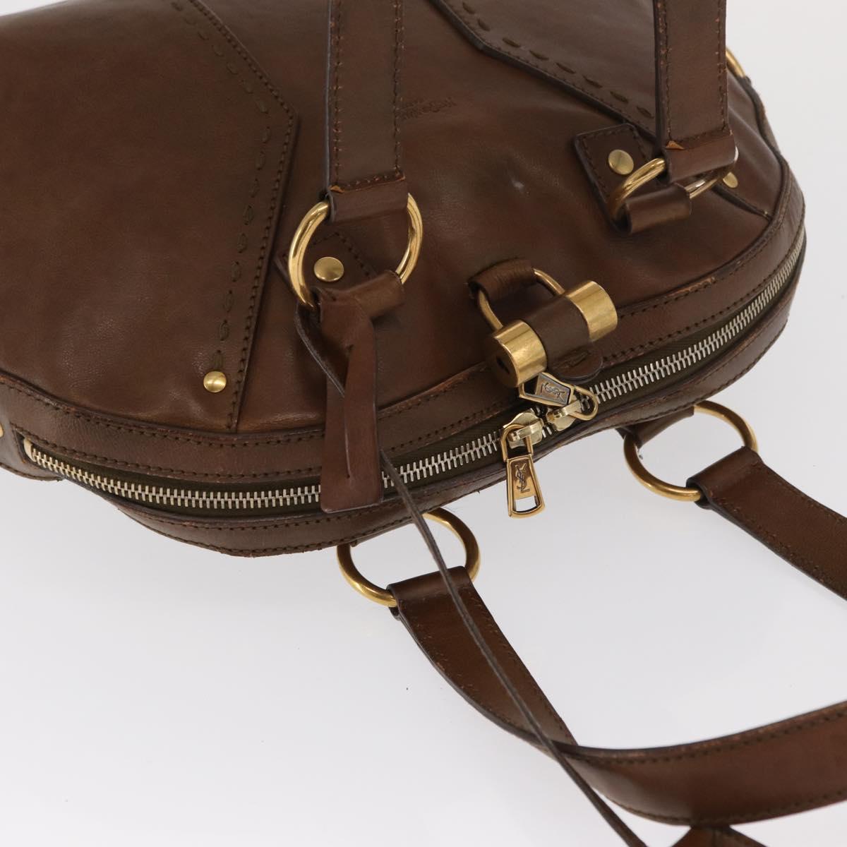 SAINT LAURENT Hand Bag Leather Brown Gold 156465 Auth BA10476
